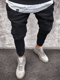 Elastic-Cuff Solid Color Pleated Slim Jeans