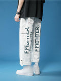 Letters Cartoon Printed Loose Fitting Cropped Cargo Pants