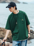 Patch Pocket Cotton Crew Neck Loose Embroidery Men'S T-Shirts