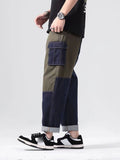 Patchwork Loose Straight Trendy Cropped Casual Wide Leg Pants For Men