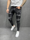 Men'S Ripped Printed Jeans Patch Stretch Jeans