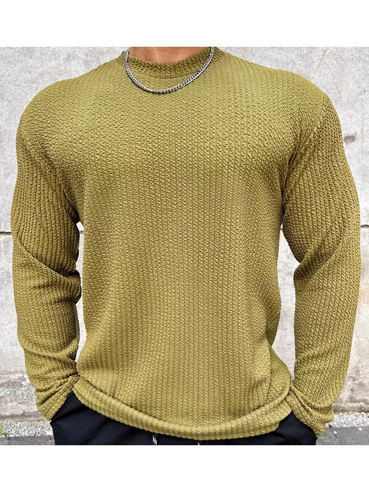 Muscle New Men'S Sports Casual Running Fitness Solid Color Stretch Quick Dry Bottoming Long Sleeve Top