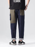 Patchwork Loose Straight Trendy Cropped Casual Wide Leg Pants For Men