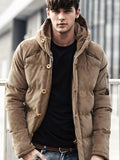 Men'S Corduroy Hooded Solid Color Thickened Cotton Jacket