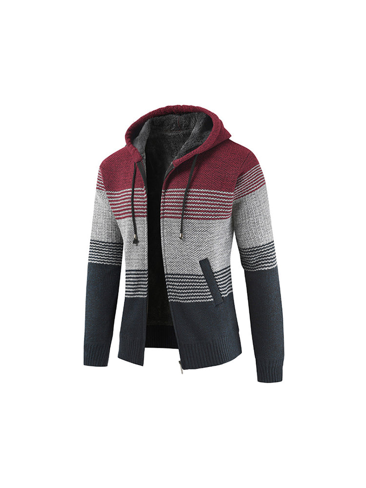 New Men'S Padded Thickened Hooded Splicing Color Sweater