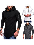 Men'S Solid Colour Round Neck Hooded Long Sleeve Arm Zip Hoodie