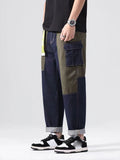Patchwork Loose Straight Trendy Cropped Casual Wide Leg Pants For Men