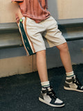 Men'S Suede Cropped Shorts With Vertical Stripes