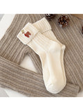 Three Pairs Christmas Socks Cute Socks Red New Year Cotton Socks Embroidered Cartoon Socks