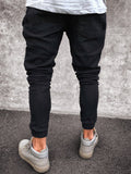 Elastic-Cuff Solid Color Pleated Slim Jeans