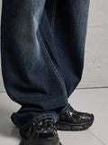 Men'S Cotton Straight Leg Jeans In Navy Blue