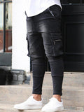 Men'S Multi-Pocket Stretch Jeans Zip Trim Work Jeans
