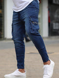 Men'S Multi-Pocket Stretch Jeans Zip Trim Work Jeans