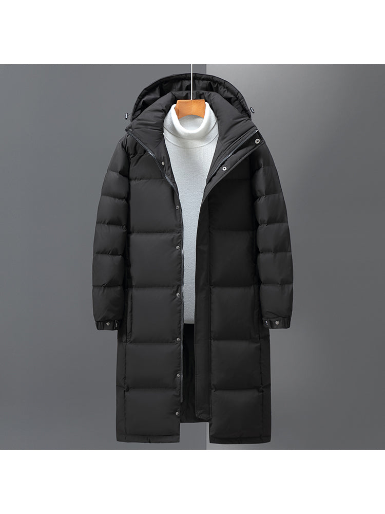 Knee Length Winter Thickened Hooded White Duck Down Down Jacket
