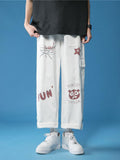 Letters Cartoon Printed Loose Fitting Cropped Cargo Pants