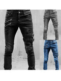Ripped Skinny Jeans Slim Hole Casual Biker Trousers