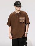 Loose Fit Tees With Suede Pocket On Chest