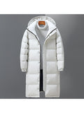 Knee Length Winter Thickened Hooded White Duck Down Down Jacket