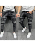 Men'S Ripped Printed Jeans Patch Stretch Jeans