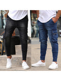 Men'S Multi-Pocket Stretch Jeans Zip Trim Work Jeans