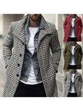 New Fashion Lapel Single-Breasted Plaid Mid-Length Windbreaker Jacket