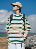 Vintage Loose Trendy Embroidery Men'S Stripes Tee