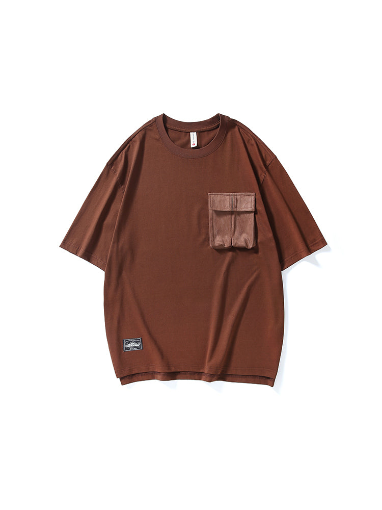 Loose Fit Tees With Suede Pocket On Chest