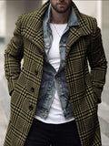 New Fashion Lapel Single-Breasted Plaid Mid-Length Windbreaker Jacket