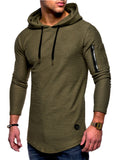 Men'S Solid Colour Round Neck Hooded Long Sleeve Arm Zip Hoodie