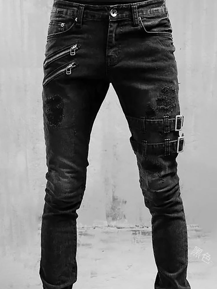 Ripped Skinny Jeans Slim Hole Casual Biker Trousers