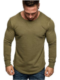 Solid Colour Round Neck Long Sleeve Splicing Style T-Shirt