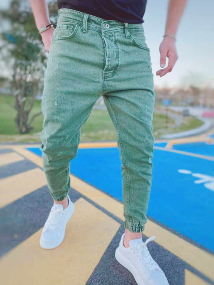 New Men'S Ripped Colorful Slim Denim Jeans