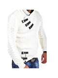 New Men'S Long-Sleeved Leather Button Pullover Sweater