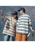 Vintage Loose Trendy Embroidery Men'S Stripes Tee