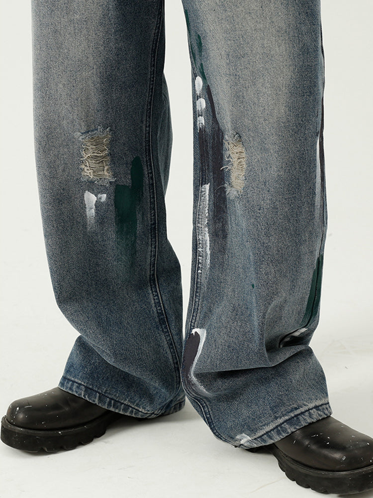Wide Build Ripped Men'S Wide Legged Ripped Jeans β OEYES