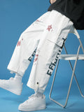 Letters Cartoon Printed Loose Fitting Cropped Cargo Pants