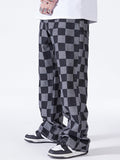 Loose Straight Street Fashion Casual Splicing Colour Jacquard Checkered Jeans