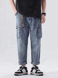 Street Fashion Vintage Ripped Patchwork Straight Leg Men'S Cropped Jeans
