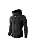 Warm Double Zipper Hooded Jacket Turtleneck Fleece Outwear Coat with Pockets