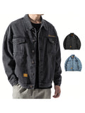 Denim Jacket Solid Color Pockets Outerwear Single Breasted Jeans Coat