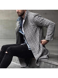 New Fashion Lapel Single-Breasted Plaid Mid-Length Windbreaker Jacket