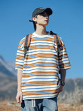 Vintage Loose Trendy Embroidery Men'S Stripes Tee