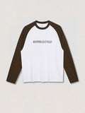 Contrast Color Horned Sleeved Letter Print Loose Casual Bottoming T-Shirt