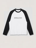 Contrast Color Horned Sleeved Letter Print Loose Casual Bottoming T-Shirt