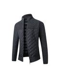 Men'S Stand Collar Striped Plaid Zipper Velvet Fashion Warm Knitted Jacket Quilted Coat