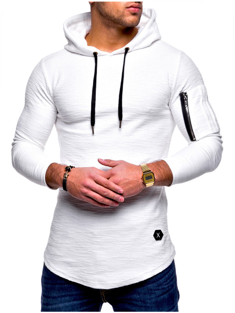 Men'S Solid Colour Round Neck Hooded Long Sleeve Arm Zip Hoodie