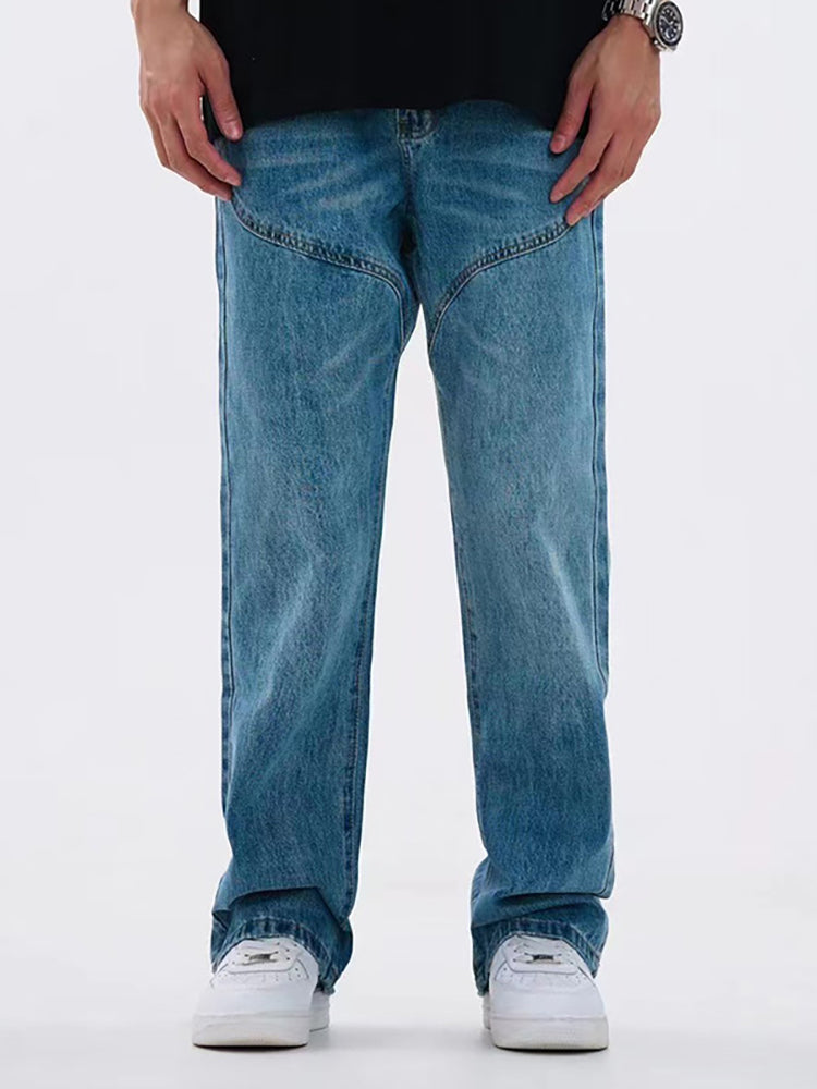 Retro Light Blue Micro Flared Jeans Men Street Fashion Thin Pants
