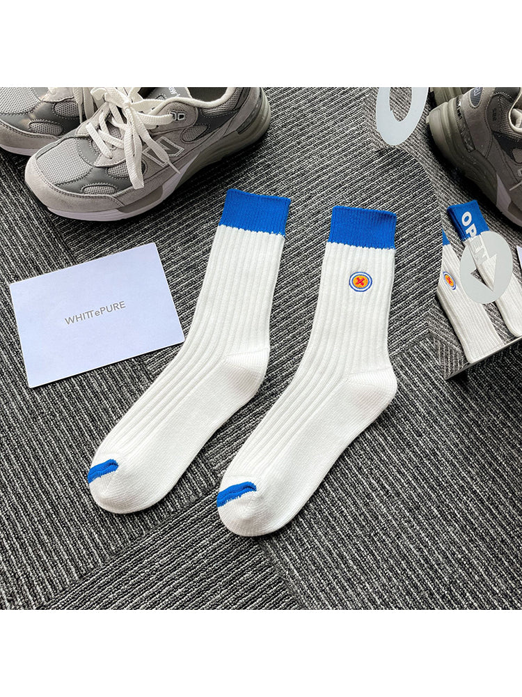 Three Pairs Winter Socks Sports Embroidery Color Double Needle Cotton Sock