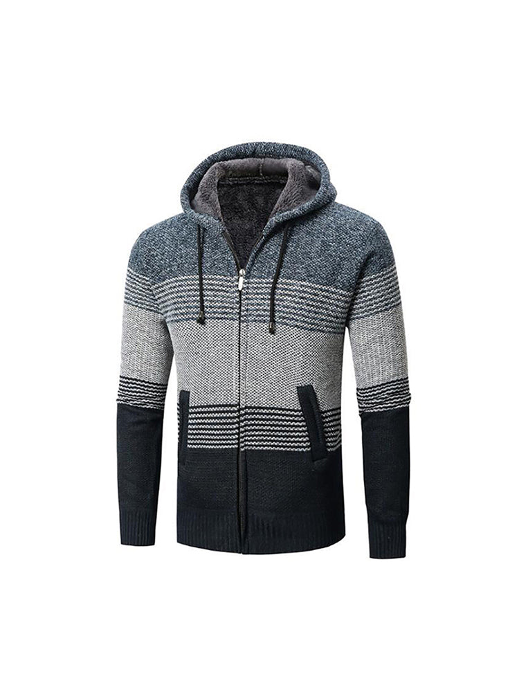 New Men'S Padded Thickened Hooded Splicing Color Sweater