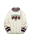 Bear Print Contrast Color Knit sweater